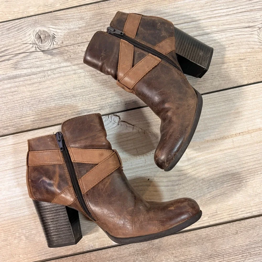 BOC Leather Ankle Boots Women's 7.5‎ Side Zip Heel Casual Boho Cowgirl Western